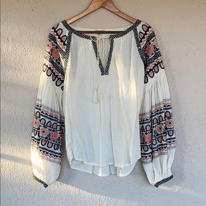 Flowy Embroidered Bohemian Peasant Top